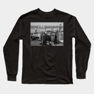 Tractor towing a crab boat on Cromer beach Long Sleeve T-Shirt